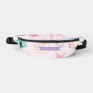 Personalised Pastel Seashell Coastal Custom Name Bum Bags