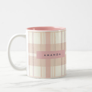 Personalised Pastel Soft Blush Beige Plaid Two-Tone Coffee Mug