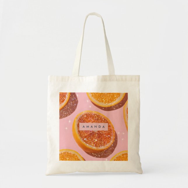 Personalised Pastel Sparkle Orange Slice  Tote Bag (Front)