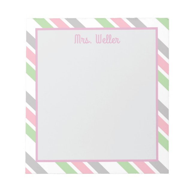Personalised Pastel Stripe Teacher Gift  Notepad (Front)