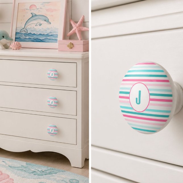 Personalised Pastel Stripes Monogram Ceramic Knob (Creator Uploaded)
