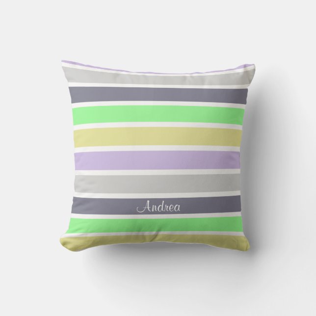 Personalised Pastel Stripes Pattern Cushion (Front)
