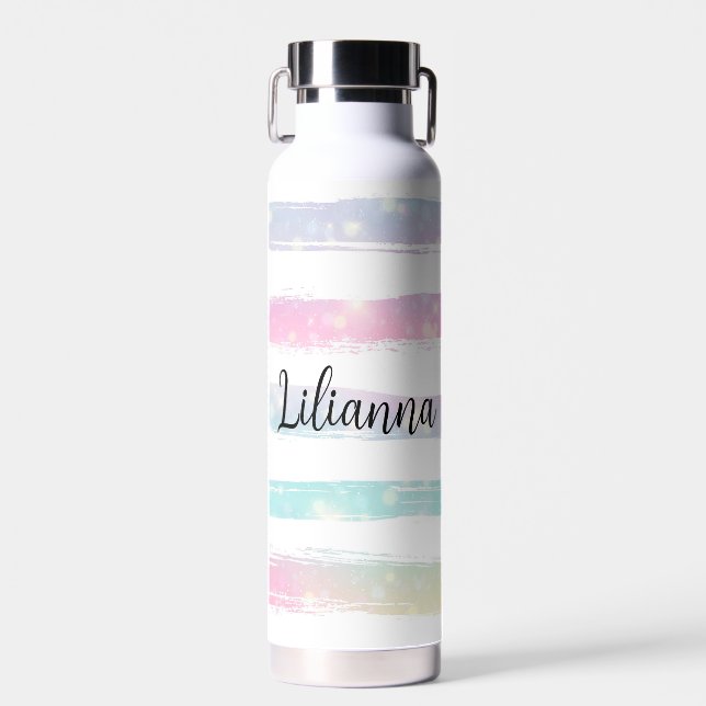 Personalised Pastel Stripes Water Bottle (Front)