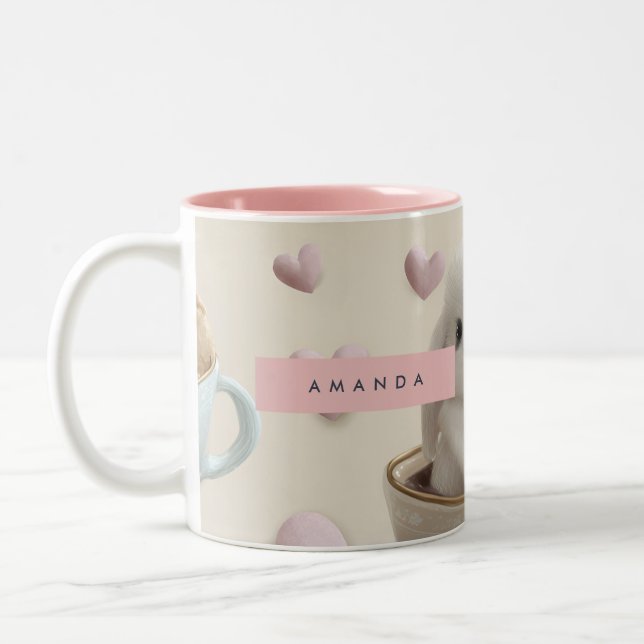 Personalised Pastel Sweet Bunny in Teacup Pattern Two-Tone Coffee Mug (Left)