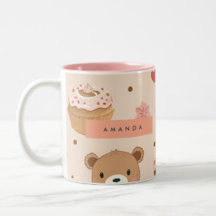 Personalised Pastel Teddy Bear and Doughnut Desser Two-Tone Coffee Mug