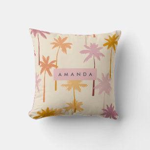 Personalised Pastel Tropical Sunset Palm Tree Cushion