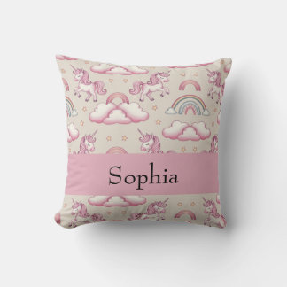 Personalised Pastel Unicorns with Stars & Rainbows Cushion