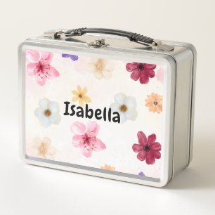 Personalised Pastel Watercolor Floral Metal Lunch Box