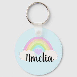 Personalised Pastel Watercolor Rainbow Key Ring