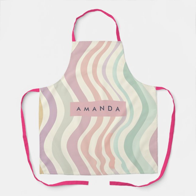 Personalised Pastel Wavy Stripe Style Apron (Front)