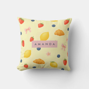 Personalised Pastel Yellow Breakfast Pattern Cushion