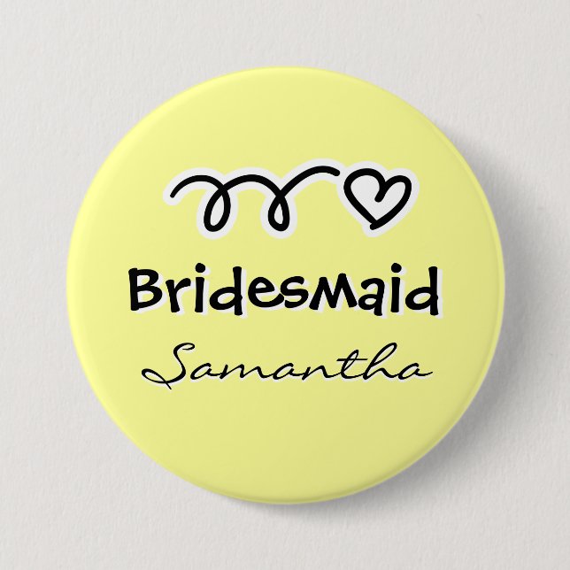 Personalised pastel yellow bridesmaid buttons (Front)