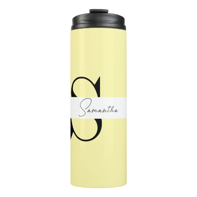 Personalised Pastel Yellow Monogram  Thermal Tumbler (Front)