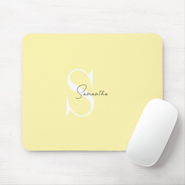 Personalised Pastel Yellow Mouse Pad with Initials (With Mouse)