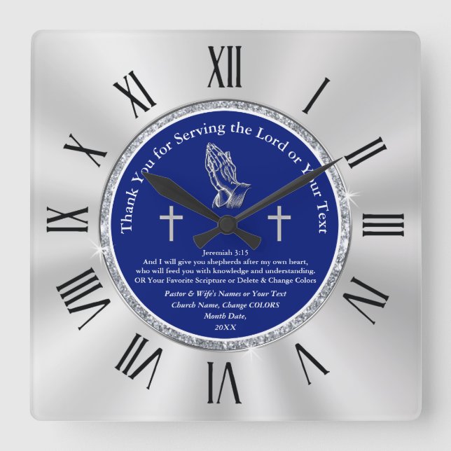 Personalised Pastor Appreciation Day Gift Ideas Square Wall Clock (Front)