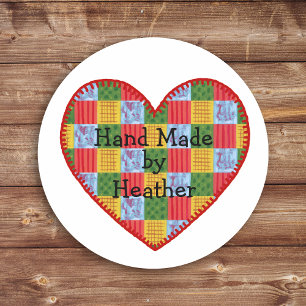 Personalised Patchwork Pattern Hand Made Classic Round Sticker