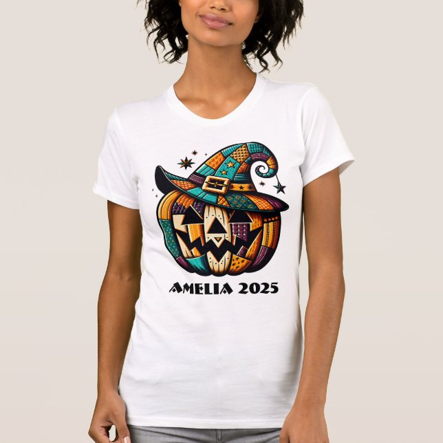 Personalised Patchwork Pumpk Halloween  T-Shirt (Front)