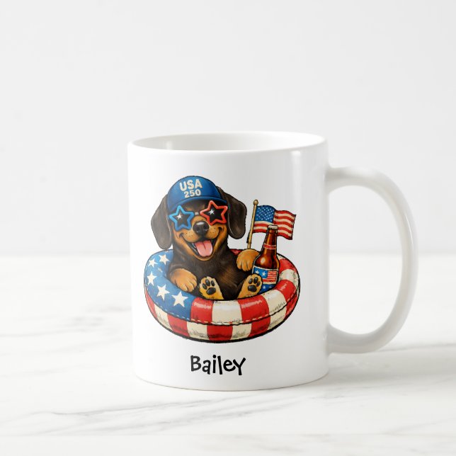 Personalised Patriotic 4th of July Dachshund Mug (Right)