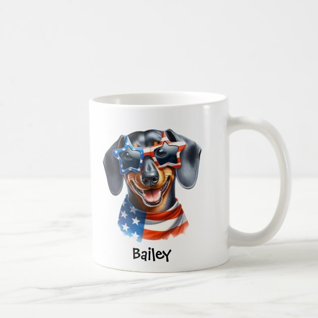 Personalised Patriotic 4th of July Dachshund Mug (Right)