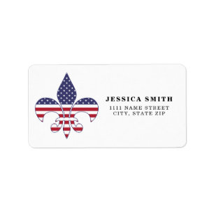 Personalised Patriotic American Flag Fleur-de-lis Label