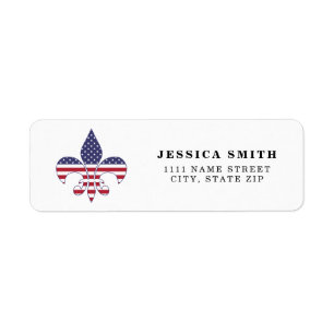 Personalised Patriotic American Flag Fleur-de-lis Return Address Label