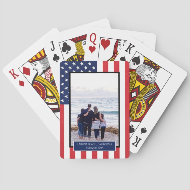 Personalised Patriotic American Flag with Photo Playing Cards (Back)