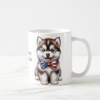 Personalised Patriotic American Siberian Husky Pup Coffee Mug
