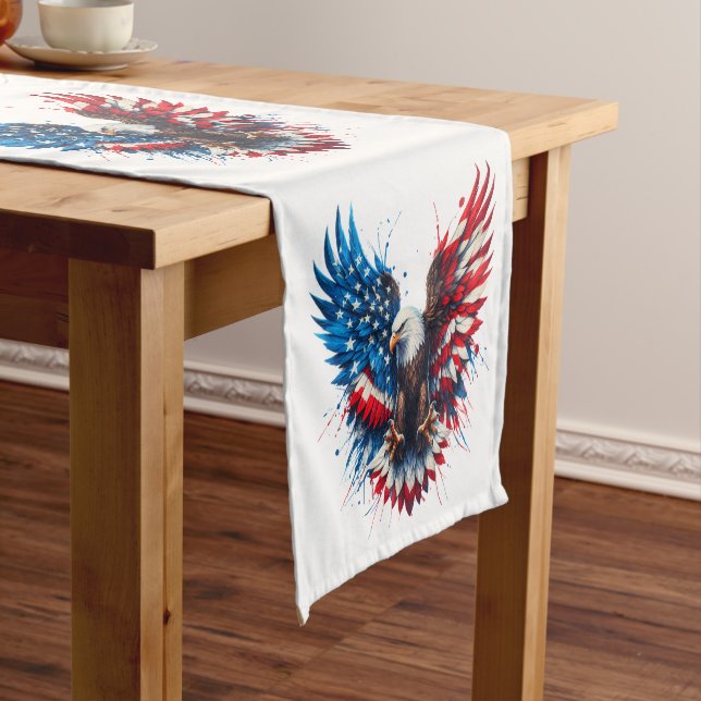 Personalised Patriotic Colours America Bold Eagle Short Table Runner (In Situ)