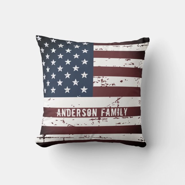 Personalised Patriotic Family Name American Flag Cushion (Front)
