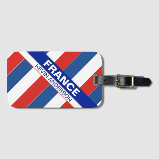 Personalised Patriotic France Flag Luggage Tag (Front Horizontal)