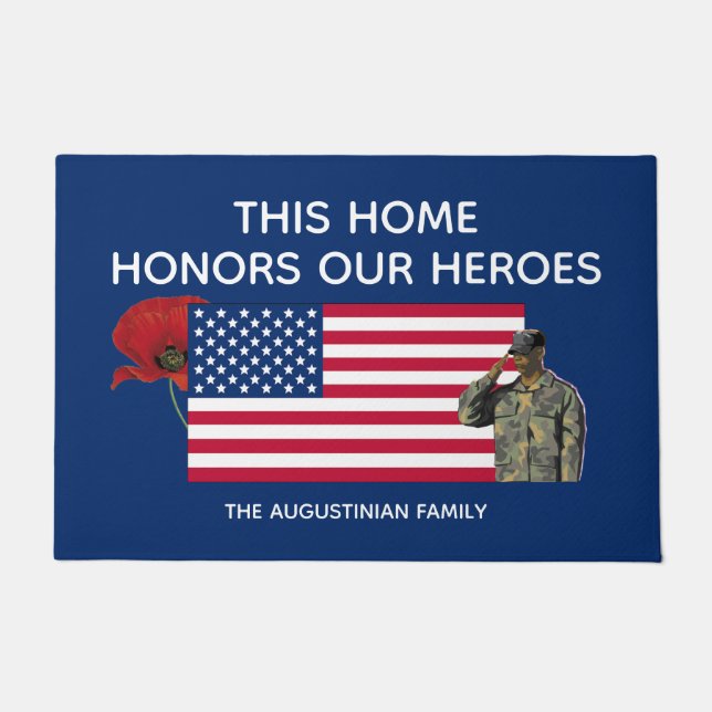 Personalised Patriotic Honours Our Heroes Veterans Doormat (Front)