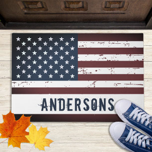 Personalised Patriotic Name USA American Flag Doormat