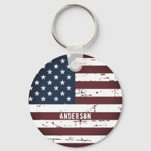 Personalised Patriotic Name USA American Flag Key Ring