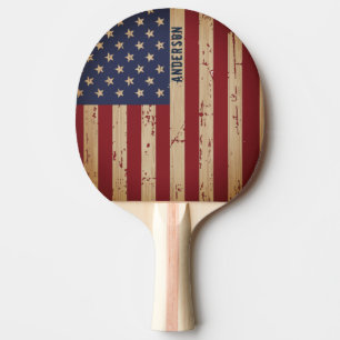 Personalised Patriotic Rustic Wood American Flag Ping Pong Paddle