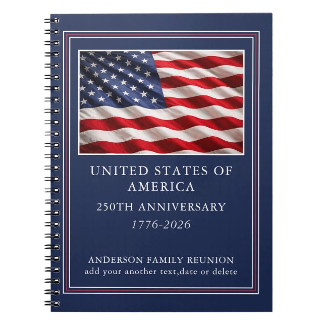 Personalised Patriotic USA 250th Anniversary  Notebook (Front)
