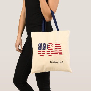 Personalised Patriotic USA, Family Budget Tote Bag