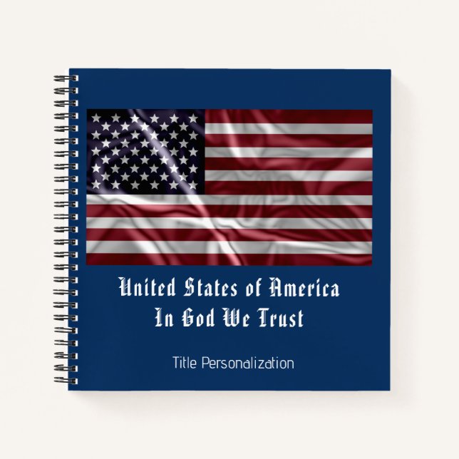 Personalised Patriotic USA Flag Red White and Blue Notebook (Front)