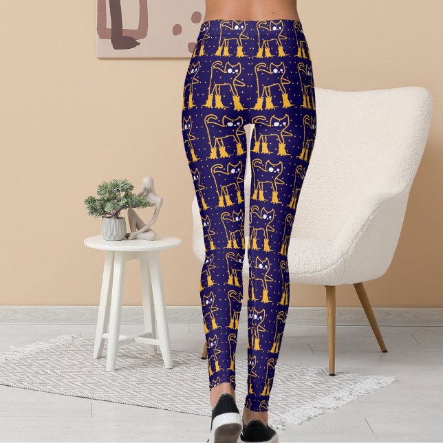 Personalised Pattern Funny Pet Cats Dark Blue Leggings (Creator Uploaded)