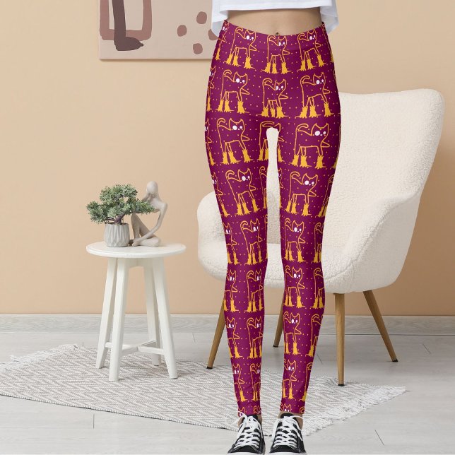 Personalised Pattern Funny Pet Cats On Wine Leggings (Creator Uploaded)