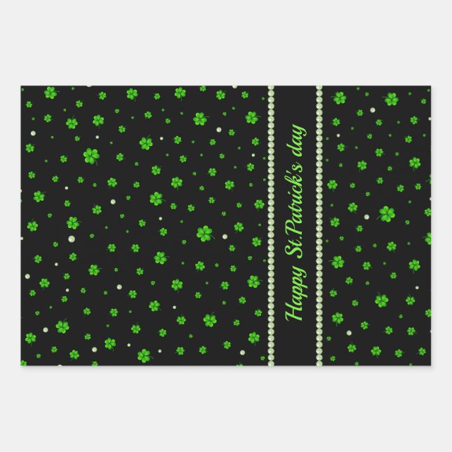 Personalised Pattern of green shamrocks with pearl Wrapping Paper Sheet (Front)