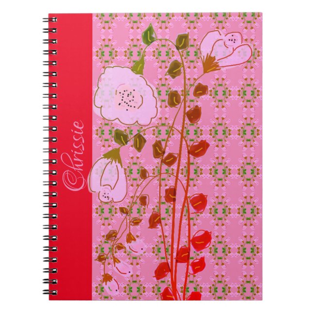 Personalised Patterned Notebook in Pink and Red (Front)