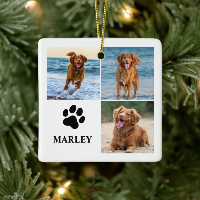 Personalised Paw Dog Lover Photo Collage Pet Ceramic Ornament (Tree)