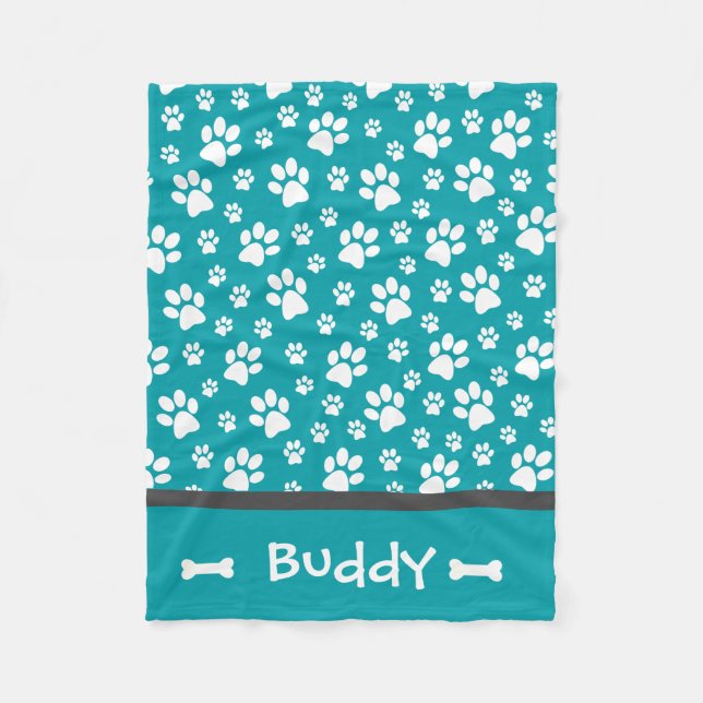 Personalised Paw Print Dog Fleece Blanket (Front)