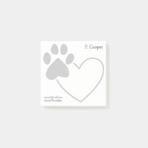 Personalised Paw Print on Heart Post-it Notes
