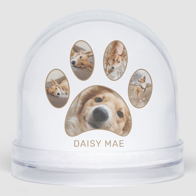 Personalised Paw Print Pet Name Year Photo Collage Snowglobe (Front)