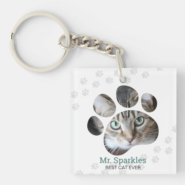 Personalised Paw Print Photo Cat Key Ring (Front)