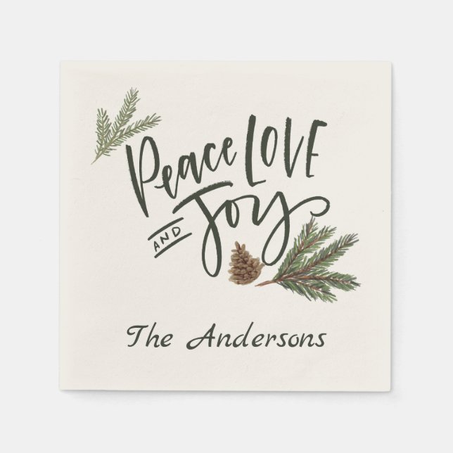Personalised Peace Love and Joy Holiday Napkin (Front)