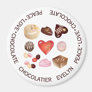 Personalised Peace Love Chocolate Candy Heart Magnet