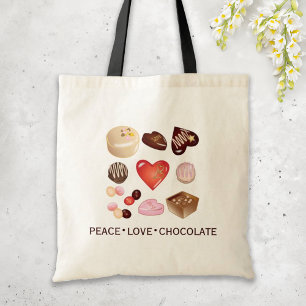 Personalised Peace Love Chocolate Candy Heart Tote Bag