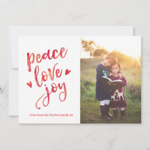 Personalised Peace love joy Christmas photo card